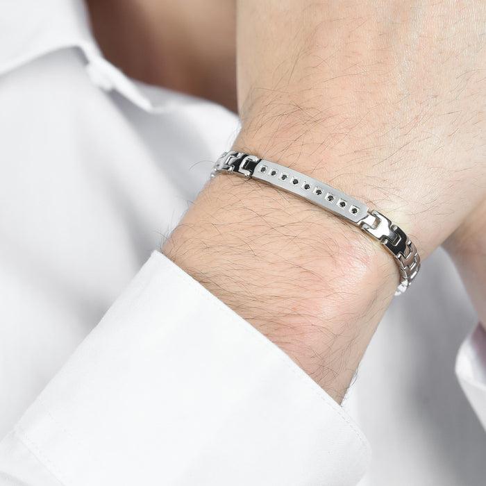 MEN'S BRACELET IN STEEL WITH BLACK CRYSTALS