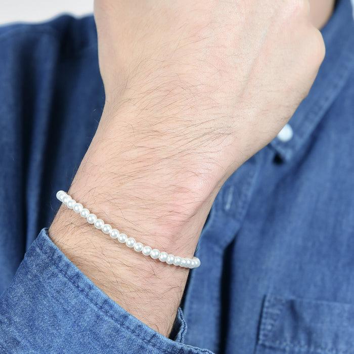MEN'S BRACELET IN STEEL WITH WHITE PEARLS