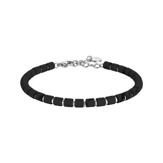 BRACCIALE UOMO IN ACCIAIO CON PIETRE NERE