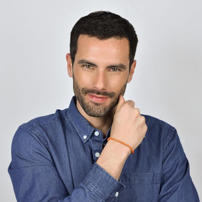 BRACELET HOMME EN ACIER AVEC PIERRES ORANGES