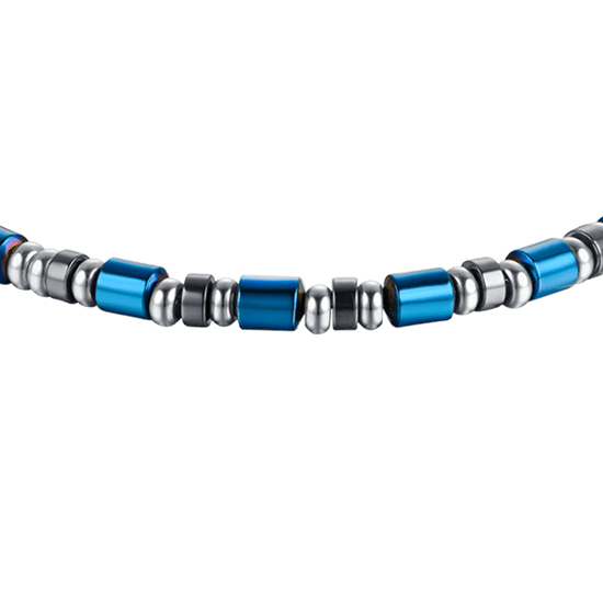 BRACELET HOMME EN ACIER AVEC PIERRES BLEUES ET GRISES