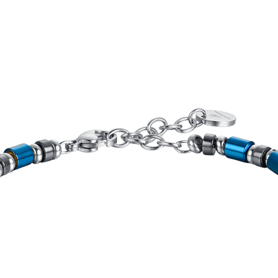BRACELET HOMME EN ACIER AVEC PIERRES BLEUES ET GRISES