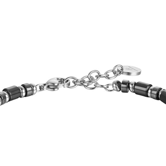 BRACCIALE UOMO IN ACCIAIO CON PIETRE NERE E GRIGIE