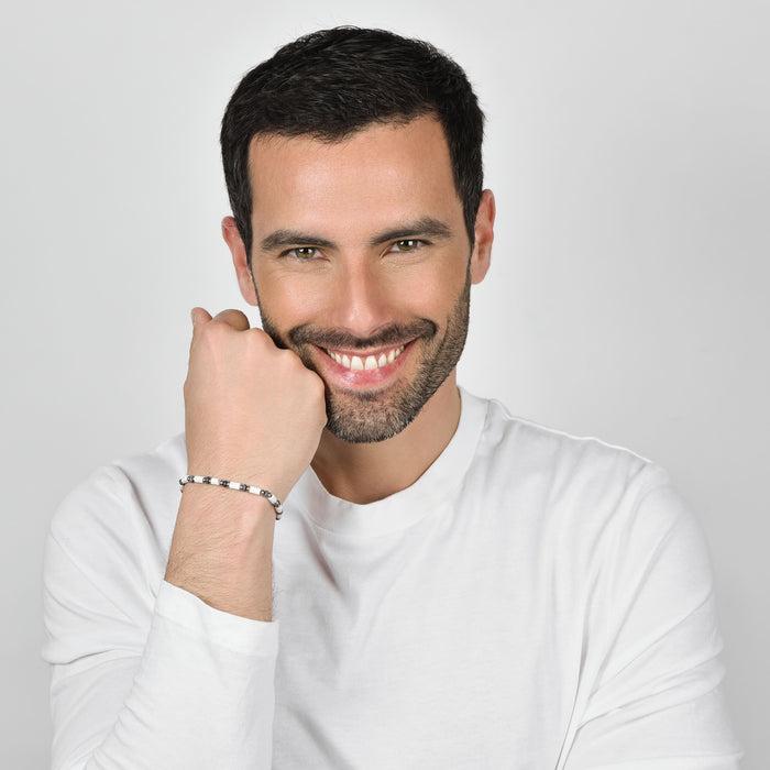BRACCIALE UOMO IN ACCIAIO CON PIETRE BIANCHE E BLU