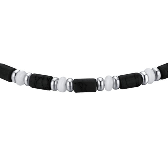 BRACCIALE UOMO IN ACCIAIO CON PIETRE NERE E BIANCHE