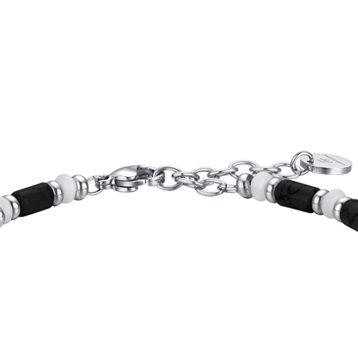 BRACCIALE UOMO IN ACCIAIO CON PIETRE NERE E BIANCHE