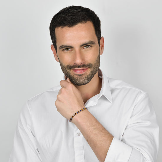 BRACCIALE UOMO IN ACCIAIO CON PIETRE OCCHIO DI TIGRE E BLU