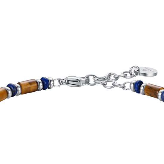 BRACCIALE UOMO IN ACCIAIO CON PIETRE OCCHIO DI TIGRE E BLU
