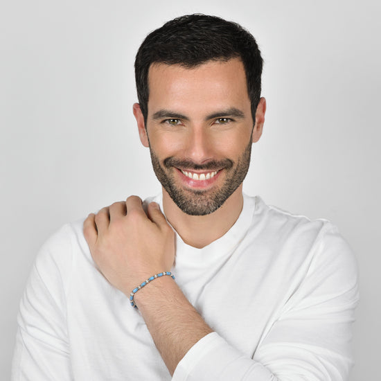 BRACCIALE UOMO IN ACCIAIO CON PIETRE AZZURRE E BIANCHE