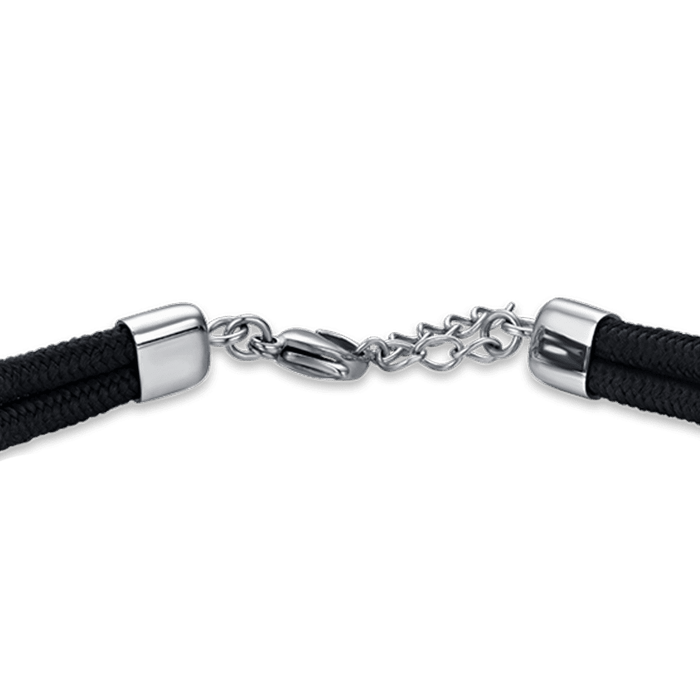 BRACCIALE UOMO IN CORDA NERA CON ROSA DEI VENTI CON SMALTO NERO