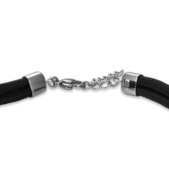 BRACCIALE UOMO IN CORDA NERA CON ANCORA CON SMALTO NERO