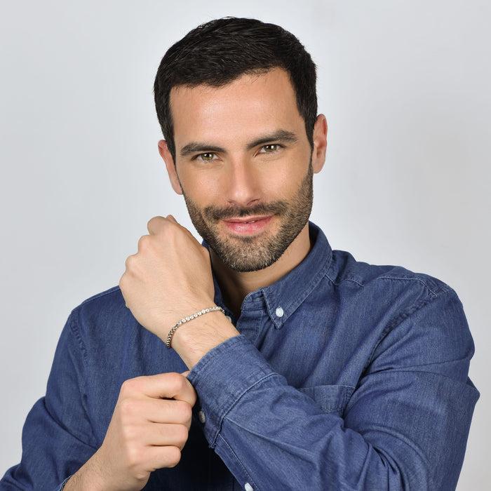 BRACCIALE UOMO IN ACCIAIO CON CRISTALLI BIANCHI