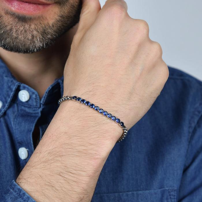 BRACELET HOMME EN ACIER AVEC CRISTAUX BLEU
