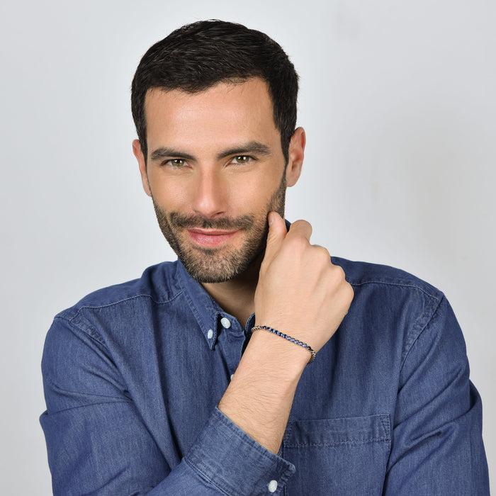 BRACELET HOMME EN ACIER AVEC CRISTAUX BLEU