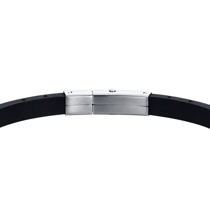 BRACCIALE UOMO IN SILICONE NERO CON ELEMENTI IN ACCIAIO E ACCIAIO IP GOLD