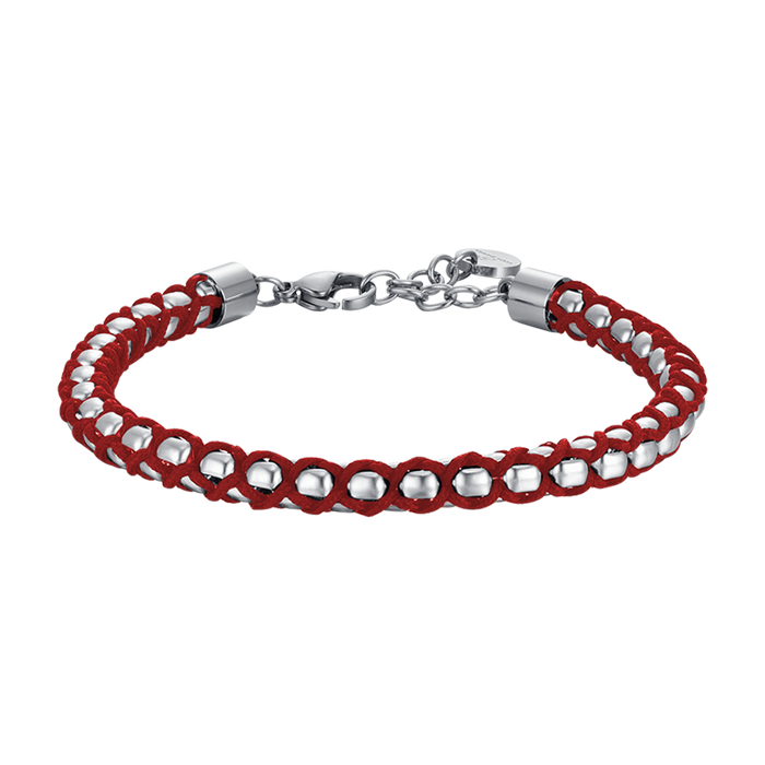 BRACCIALE UOMO IN ACCIAIO CON CORDA ROSSA