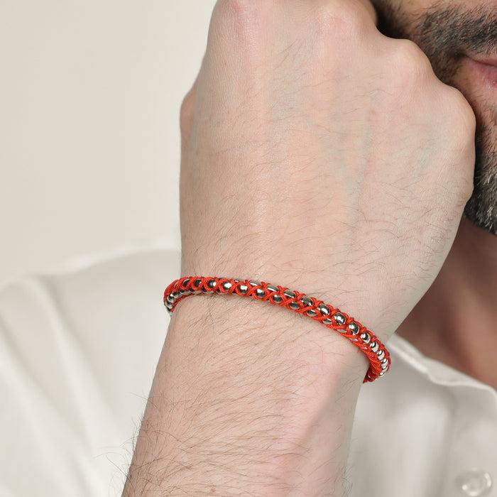 BRACCIALE UOMO IN ACCIAIO CON CORDA ROSSA