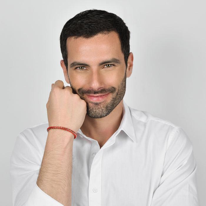 BRACCIALE UOMO IN ACCIAIO CON CORDA ROSSA