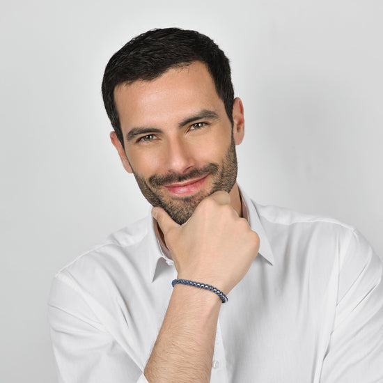 BRACCIALE UOMO IN ACCIAIO CON CORDA BLU