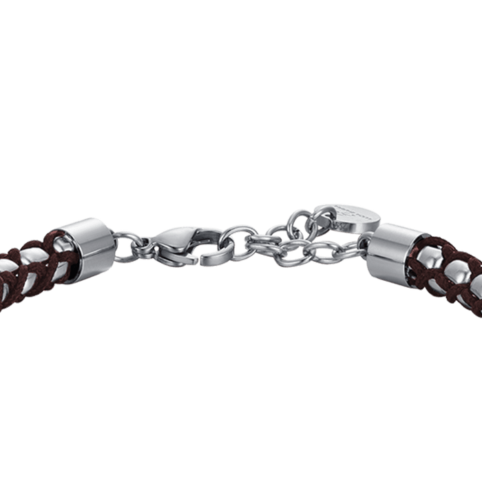 BRACCIALE UOMO IN ACCIAIO CON CORDA MARRONE