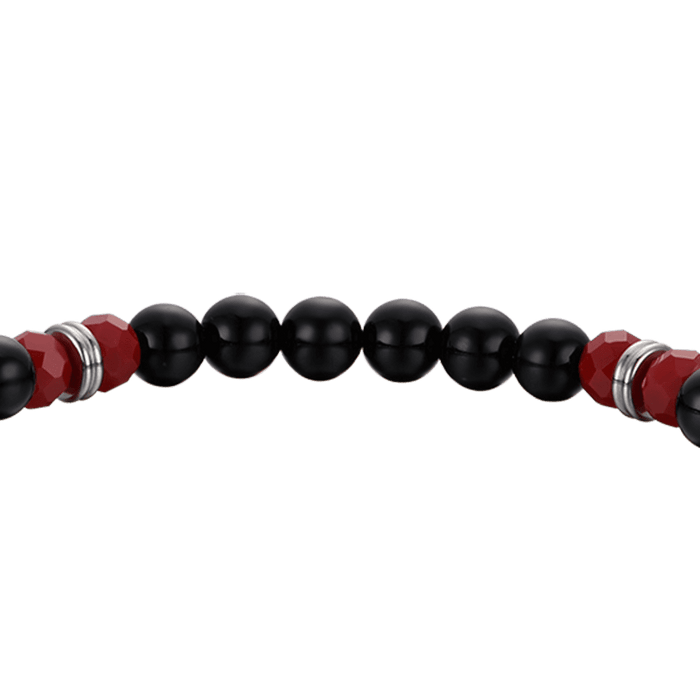 BRACCIALE UOMO ELASTICO CON PIETRE NERE E ROSSE E CORNO ROSSO