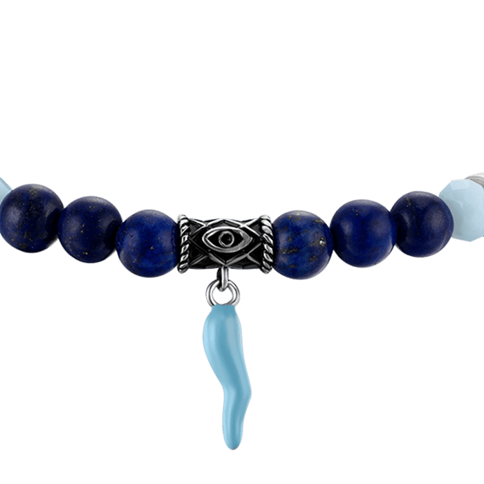 BRACCIALE UOMO ELASTICO CON PIETRE BLU E VERDI E CORNO TURCHESE
