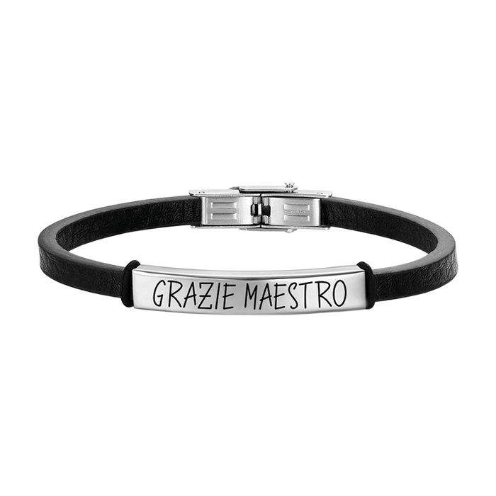 BRACCIALE UOMO IN CUOIO GRAZIE MAESTRO CON PIASTRA