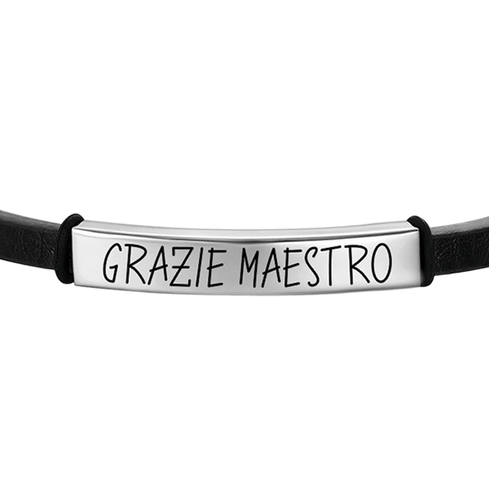 BRACCIALE UOMO IN CUOIO GRAZIE MAESTRO CON PIASTRA