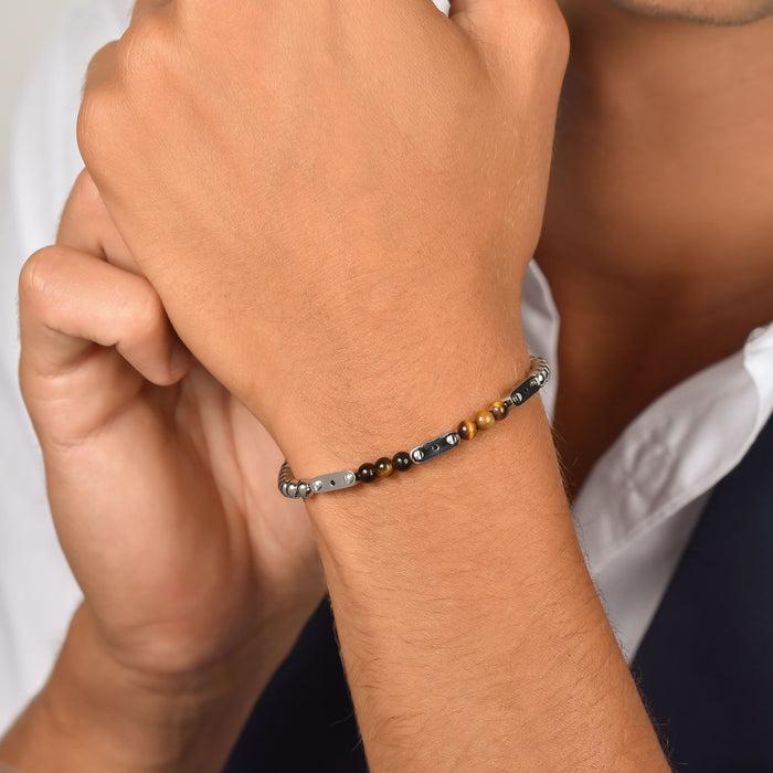 MEN'S BRACELET IN STEEL WITH TIGER'S EYE STONES