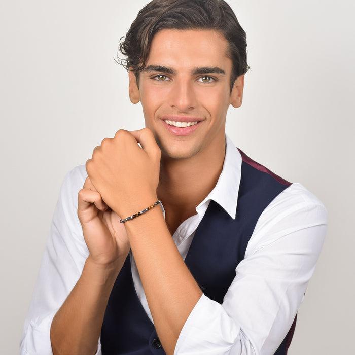 MEN'S BRACELET IN STEEL WITH TIGER'S EYE STONES