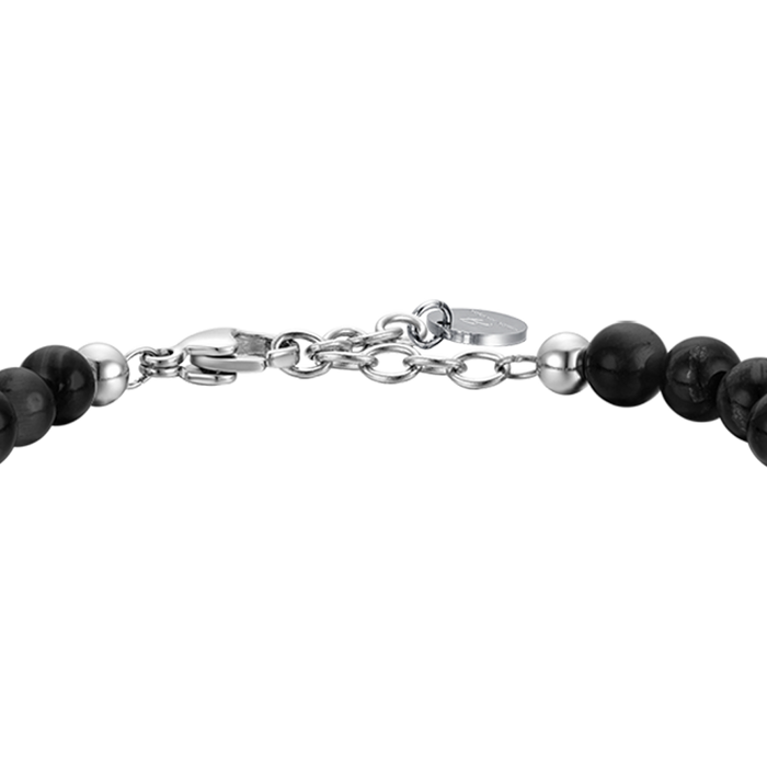 BRACCIALE UOMO IN ACCIAIO CON PIETRE NERE ED ELEMENTI IN ACCIAIO