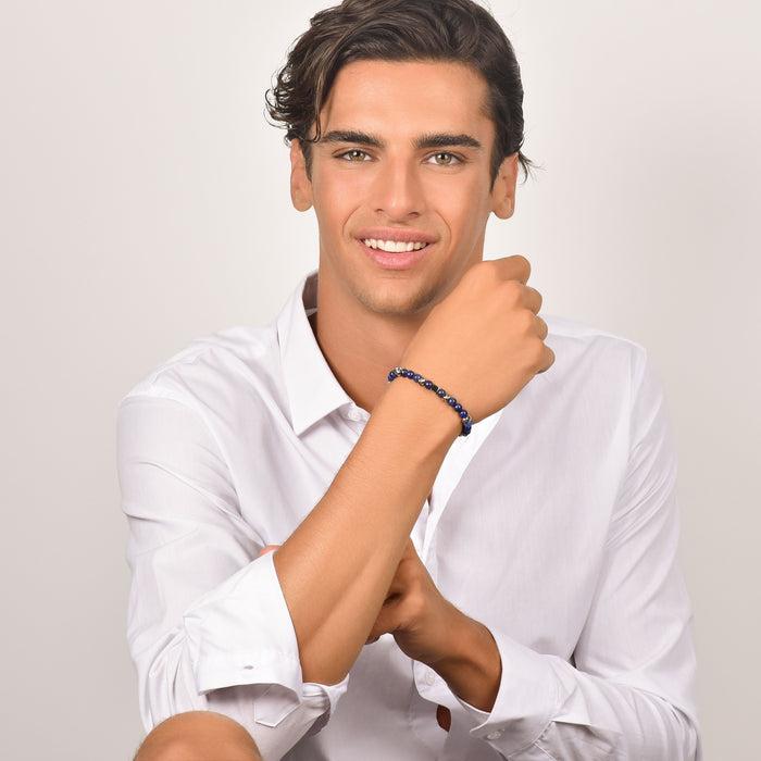 BRACCIALE UOMO IN ACCIAIO CON PIETRE BLU ED ELEMENTI IN ACCIAIO
