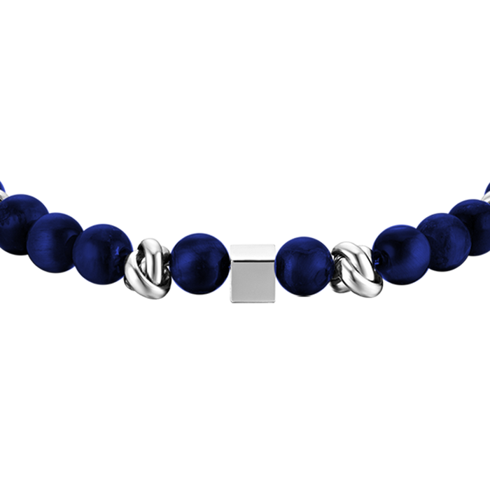 BRACCIALE UOMO IN ACCIAIO CON PIETRE BLU ED ELEMENTI IN ACCIAIO