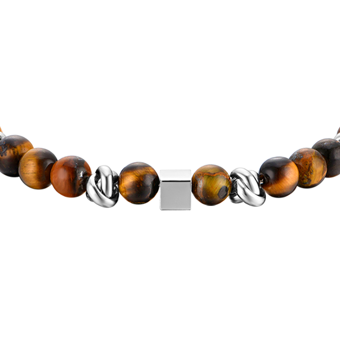 BRACCIALE UOMO IN ACCIAIO CON PIETRE OCCHIO DI TIGRE ED ELEMENTI IN ACCIAIO