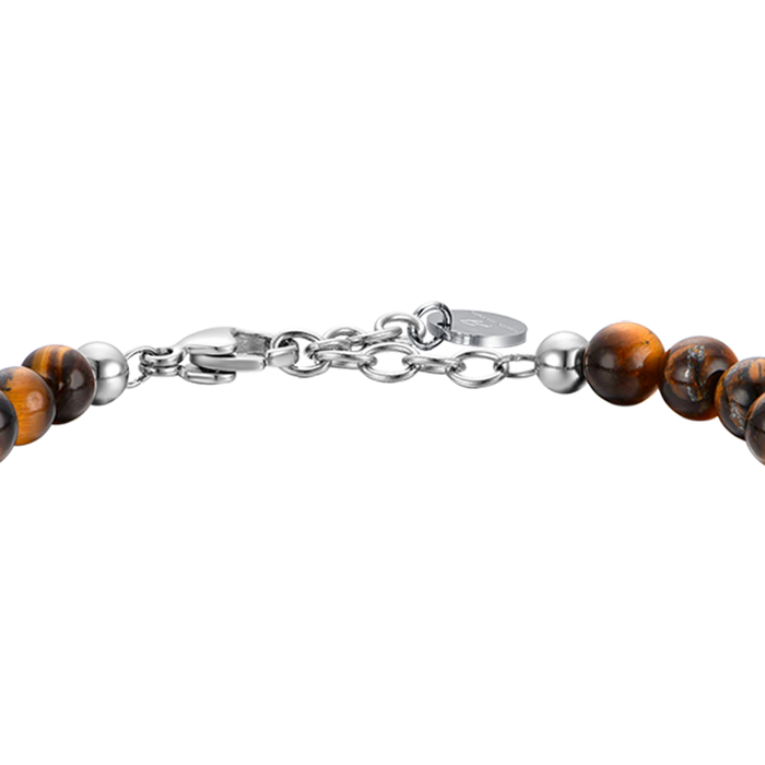 BRACCIALE UOMO IN ACCIAIO CON PIETRE OCCHIO DI TIGRE ED ELEMENTI IN ACCIAIO
