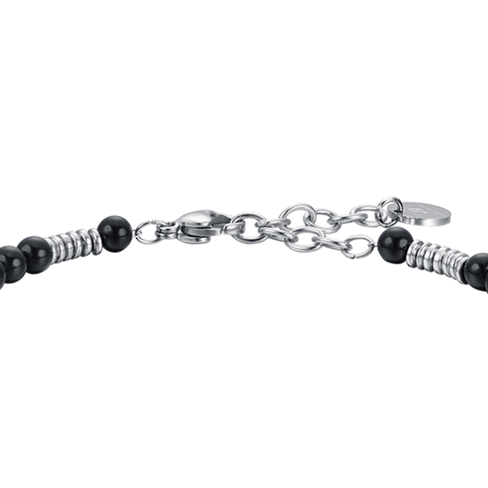 BRACCIALE UOMO IN ACCIAIO CON PIETRE NERE ED ELEMENTI IN ACCIAIO