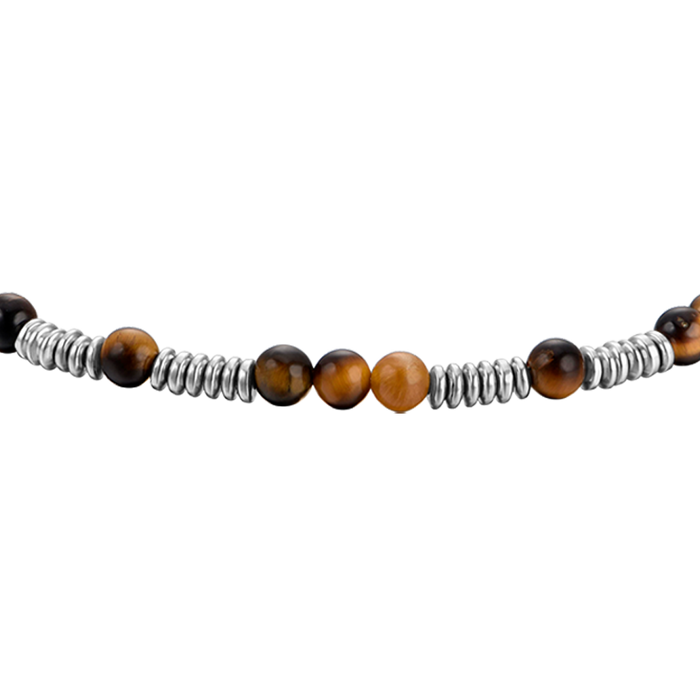 BRACCIALE UOMO IN ACCIAIO CON PIETRE OCCHIO DI TIGRE ED ELEMENTI IN ACCIAIO