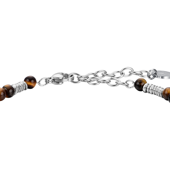 BRACCIALE UOMO IN ACCIAIO CON PIETRE OCCHIO DI TIGRE ED ELEMENTI IN ACCIAIO