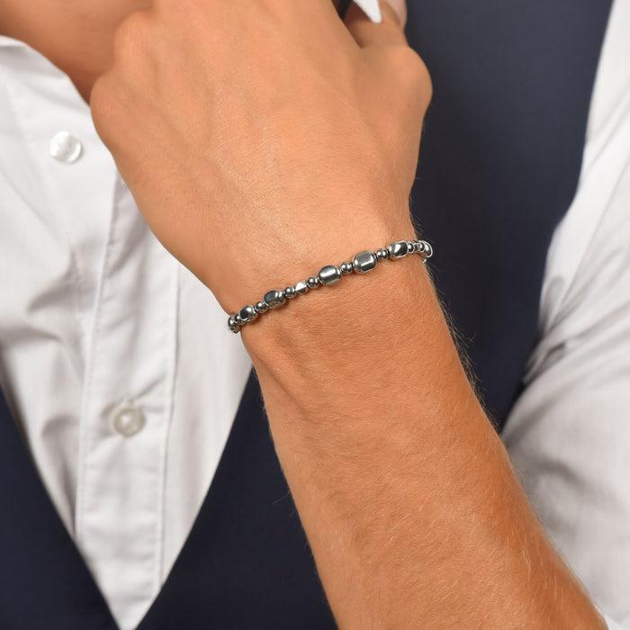 MEN'S BRACELET IN STEEL WITH SILVER HEMATITE