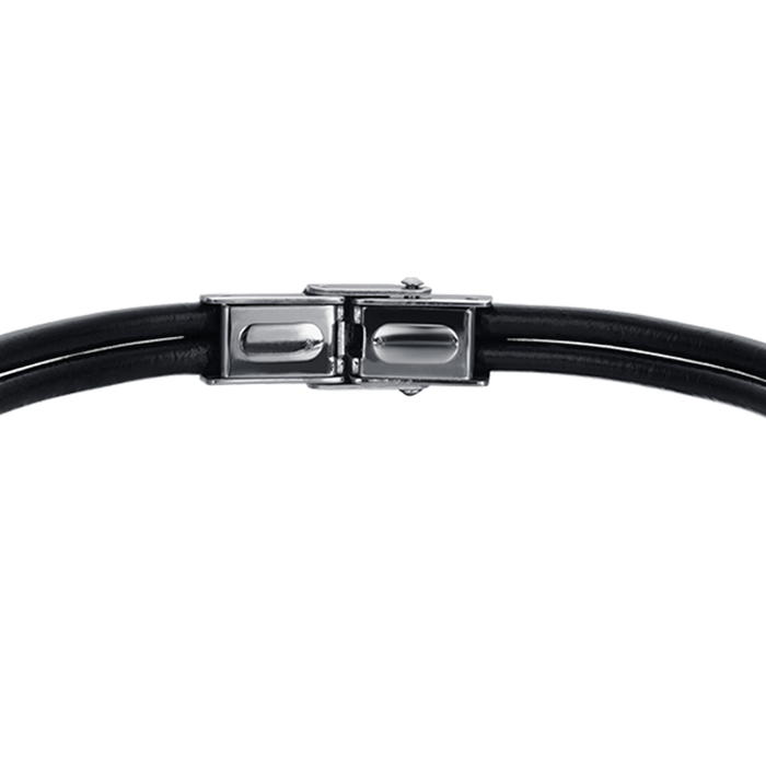 BRACCIALE UOMO IN CUOIO NERO CON ELEMENTI IN ACCIAIO