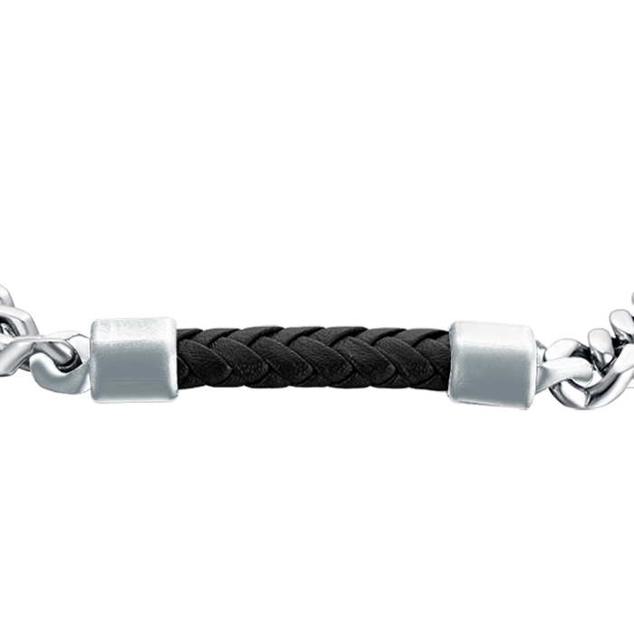 BRACCIALE UOMO IN ACCIAIO CON ELEMENTO IN CUOIO NERO