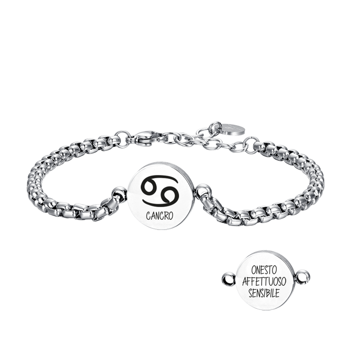 BRACCIALE UOMO IN ACCIAIO SEGNO ZODIACALE CANCRO PIASTRA