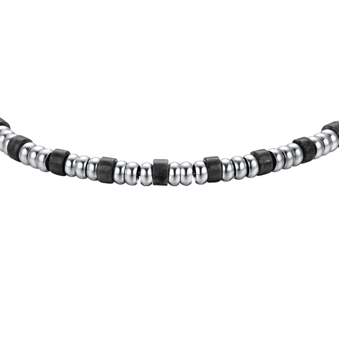 BRACCIALE UOMO IN ACCIAIO CON ELEMENTI SILVER E PIETRE NERE