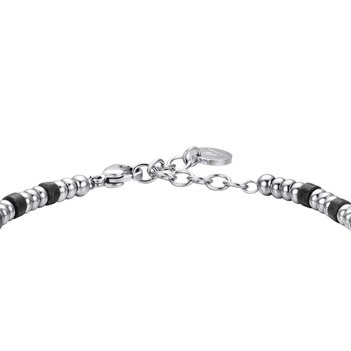 BRACCIALE UOMO IN ACCIAIO CON ELEMENTI SILVER E PIETRE NERE