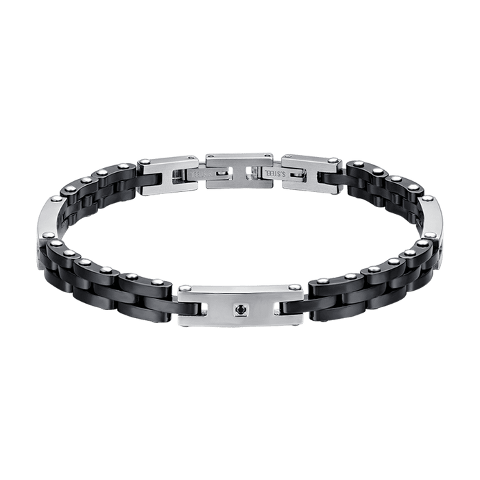 BRACELET HOMME EN ACIER AVEC CÉRAMIQUE NOIRE ET CRISTAL NOIR