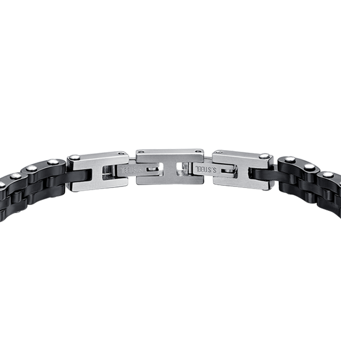BRACELET HOMME EN ACIER AVEC CÉRAMIQUE NOIRE ET CRISTAL NOIR
