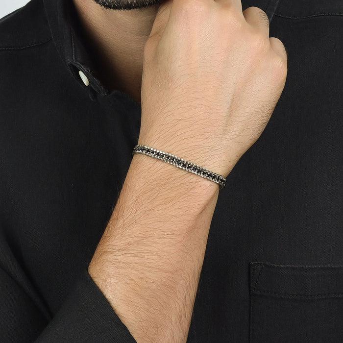 BRACELET DE TENNIS HOMME EN ACIER AVEC CRISTAUX NOIRS