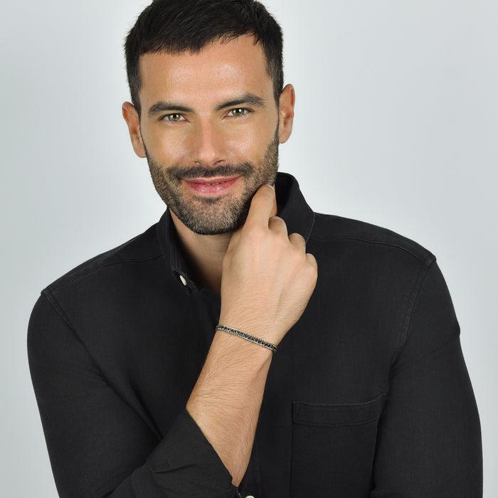 BRACELET DE TENNIS HOMME EN ACIER AVEC CRISTAUX NOIRS