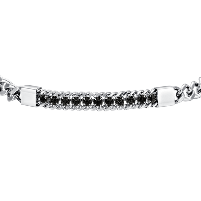 BRACCIALE UOMO IN ACCIAIO ELEMENTO CON CRISTALLI NERI