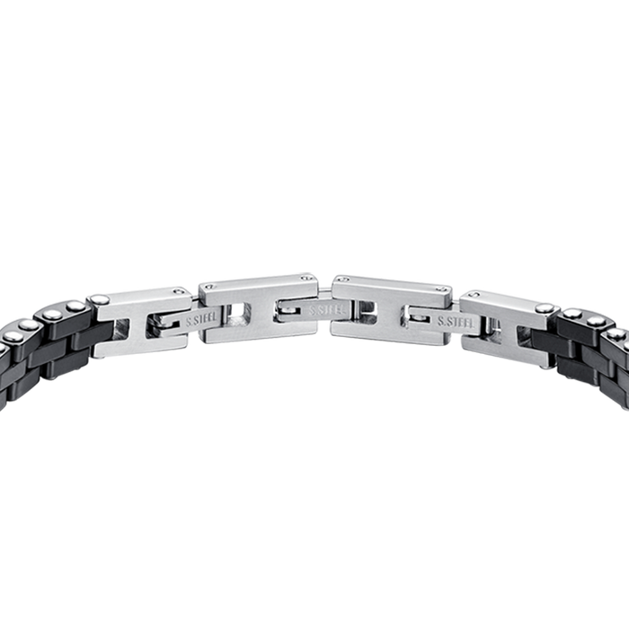 BRACCIALE UOMO IN ACCIAIO E CERAMICA NERA CON CRISTALLI NERI